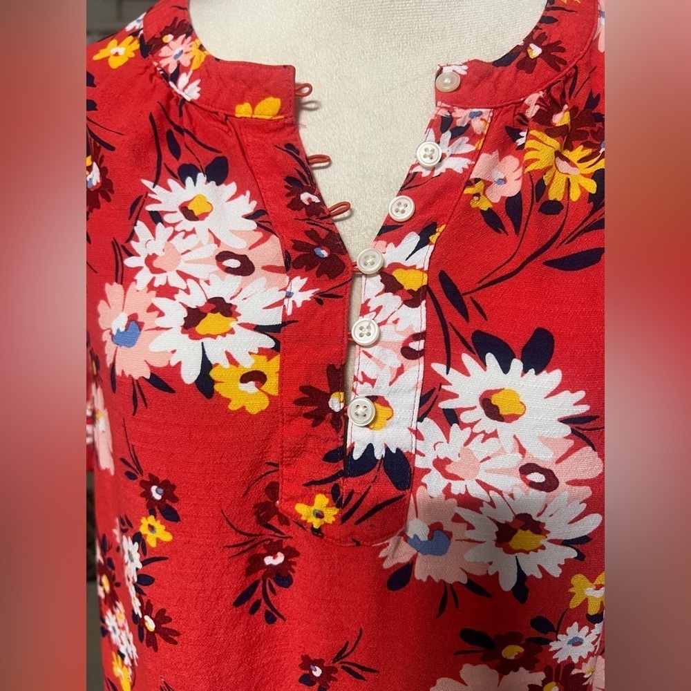 LOFT Vibrant Red Floral Midi Dress - Picture 7 of 7